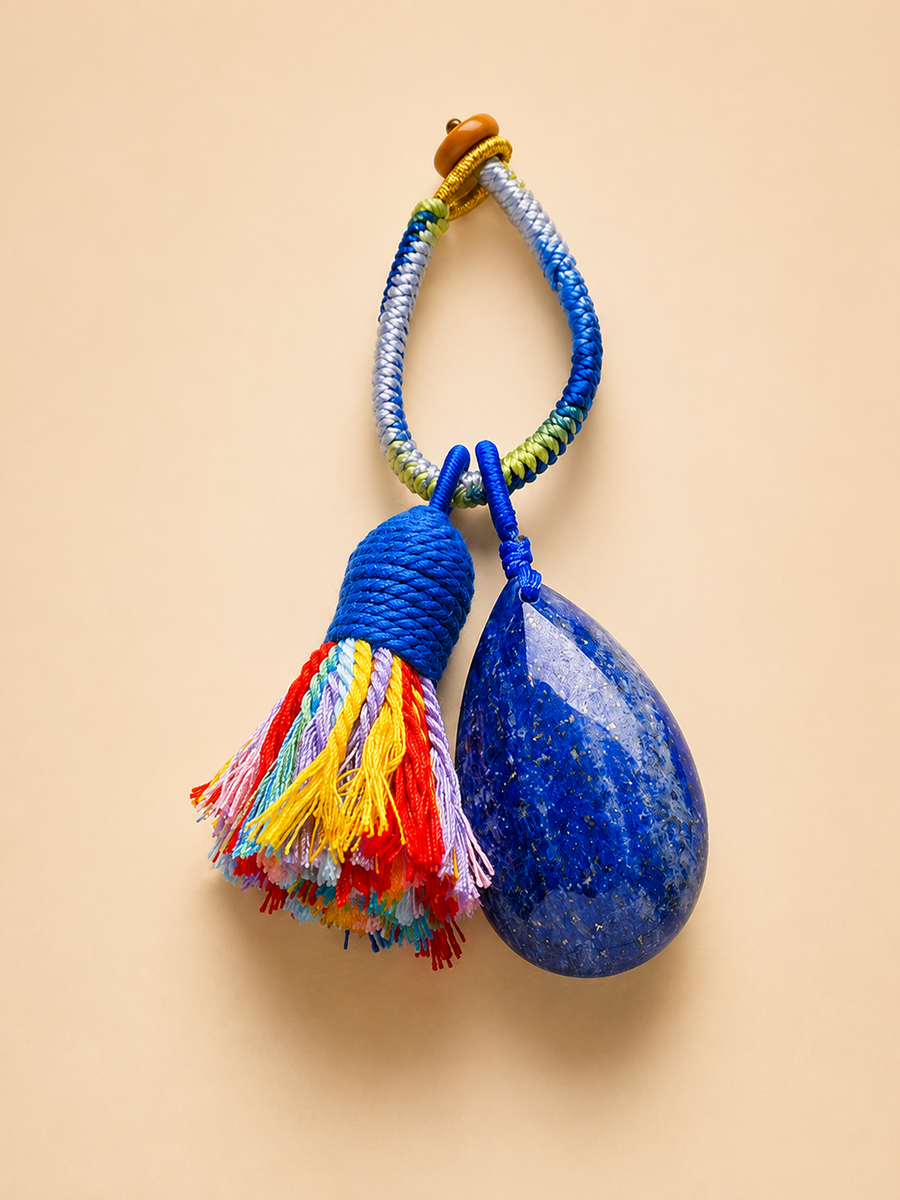 Handwoven Tassel Pet Charm with Teardrop Natural Chakra Crystal