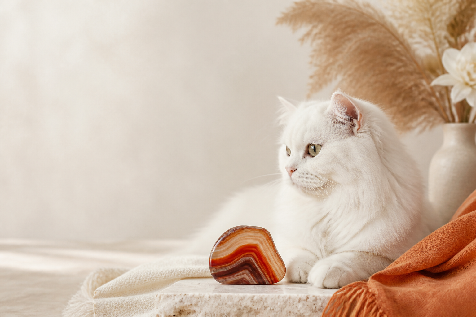 Cat with red agate natural stone
