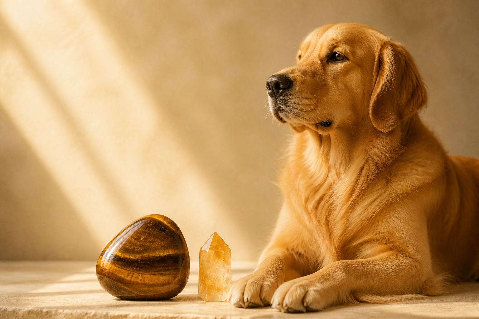 Dog with tiger’s eye and citrine natural stones