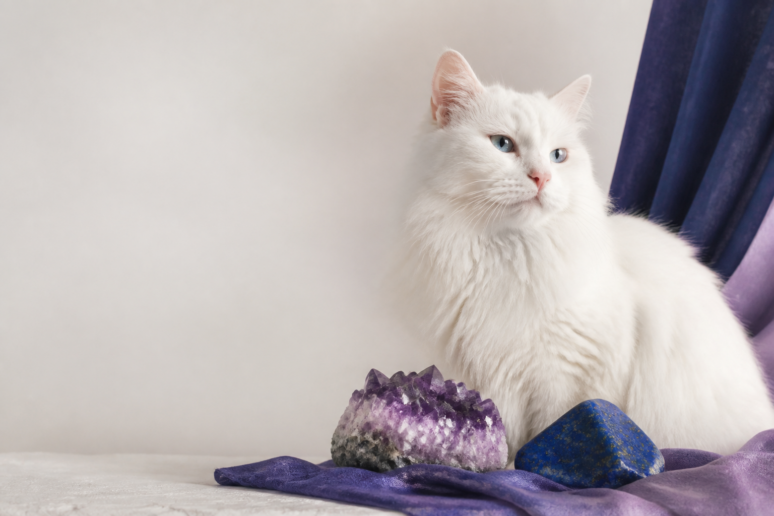 Cat with amethyst and lapis lazuli natural stones