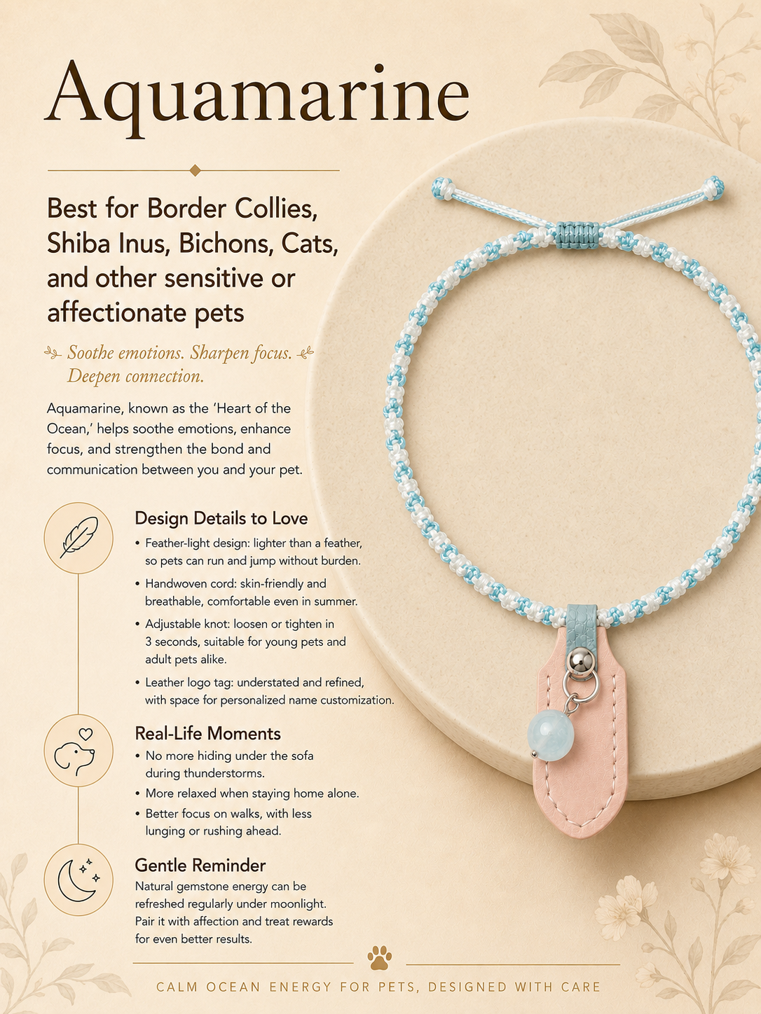 Aquamarine Handwoven Pet Necklace