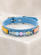 Multi-Gemstone Chakra Blue Leather Pet Collar
