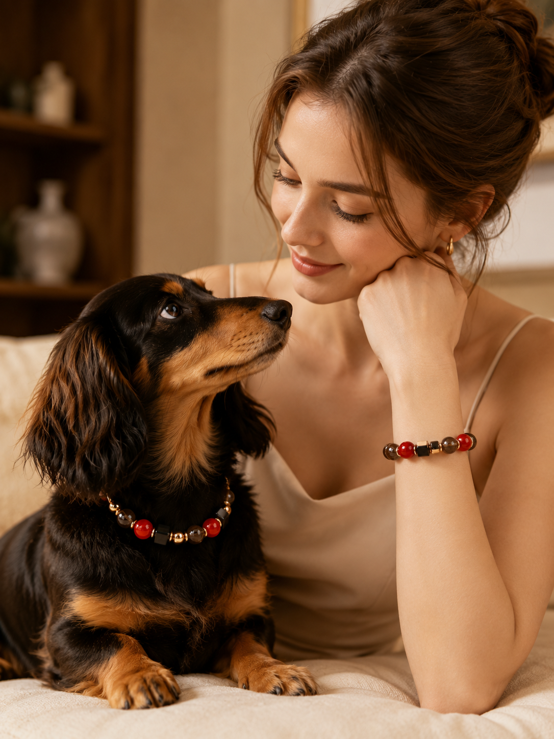 Red Agate Matching Pet Collar & Owner Bracelet Set
