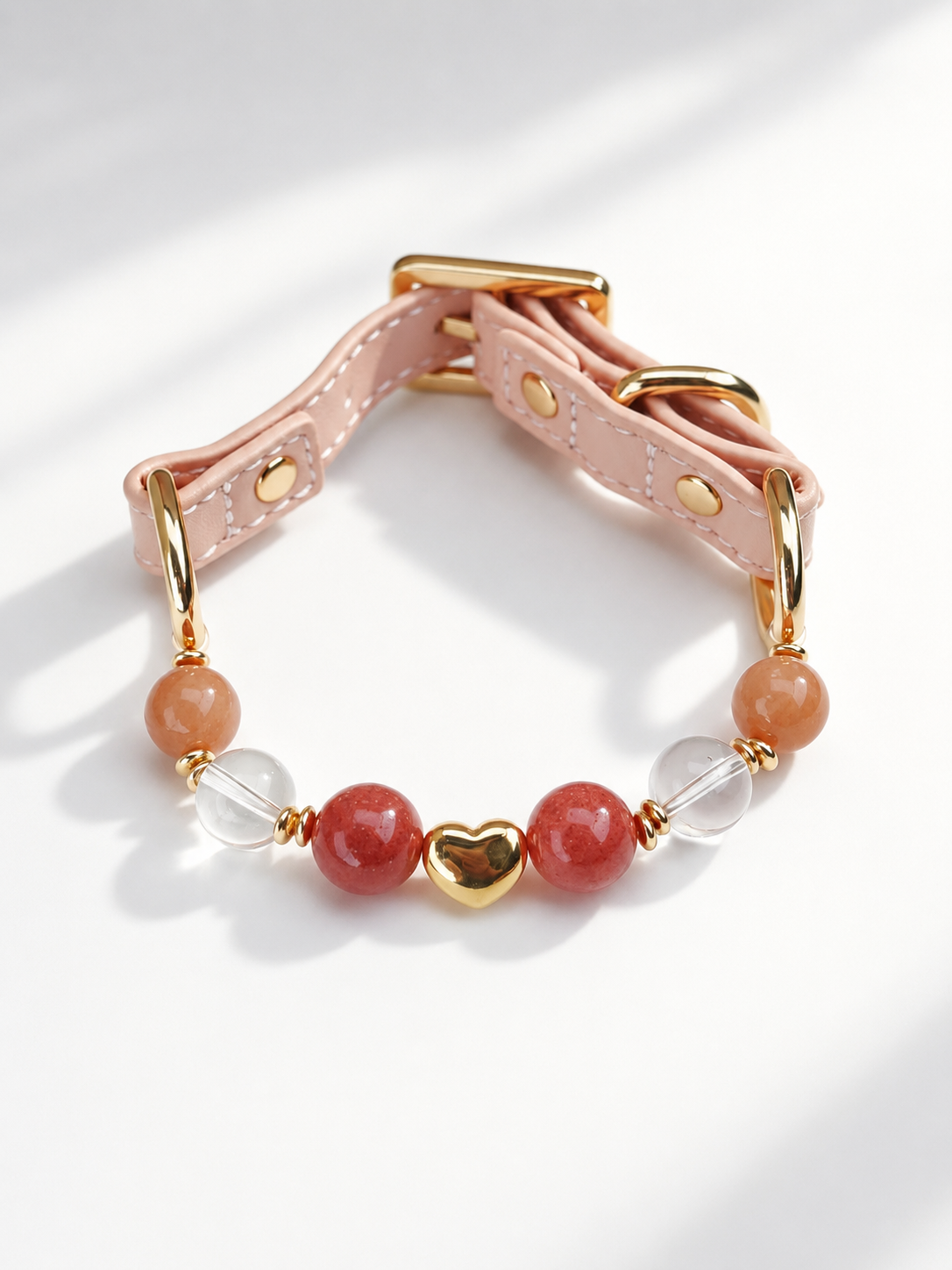 Strawberry Quartz Matching Pet Collar & Owner Bracelet Set