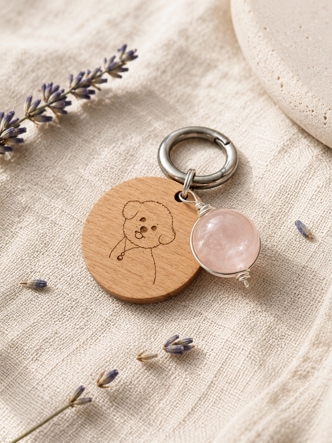 Personalized Wooden Pet Tag with Chakra Crystal Charm