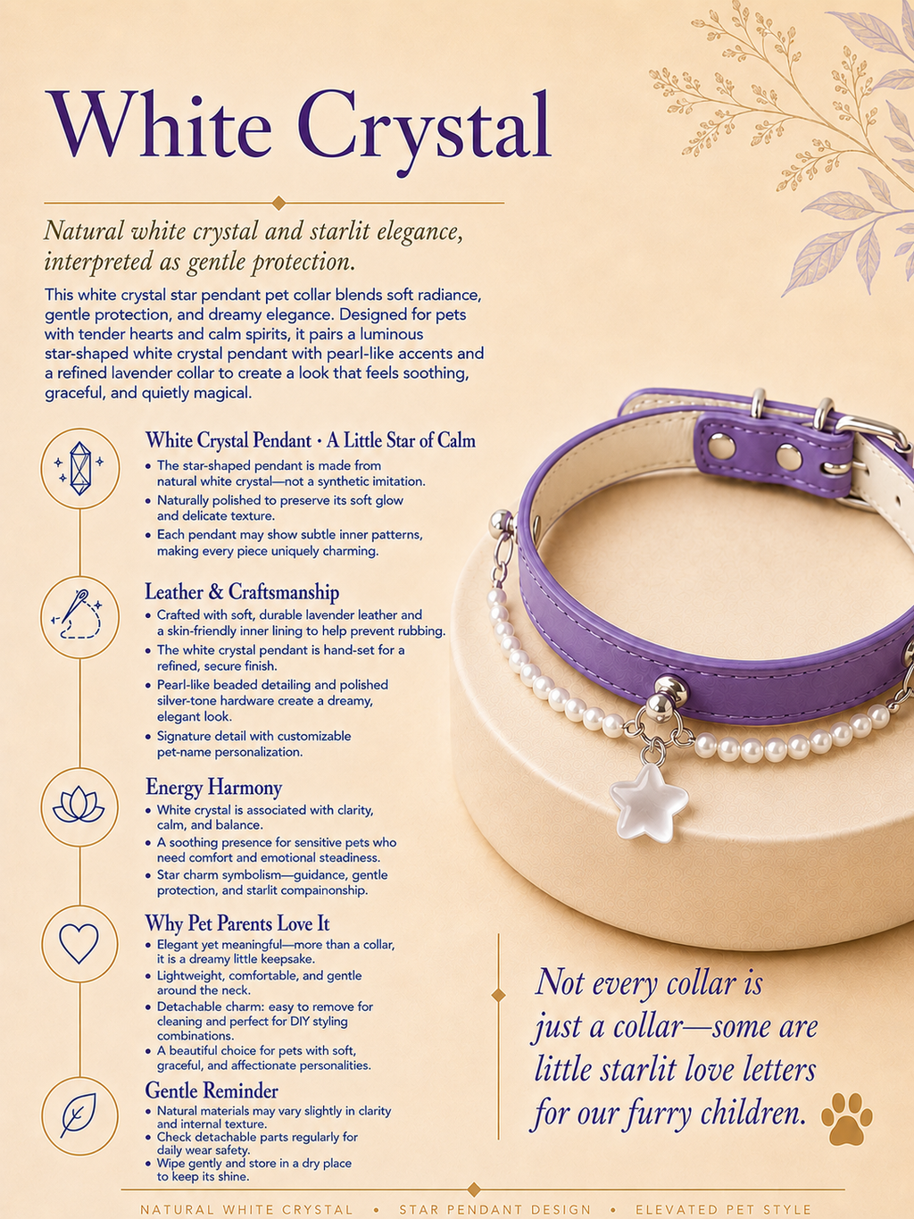 Clear Quartz Purple Leather Pet Collar