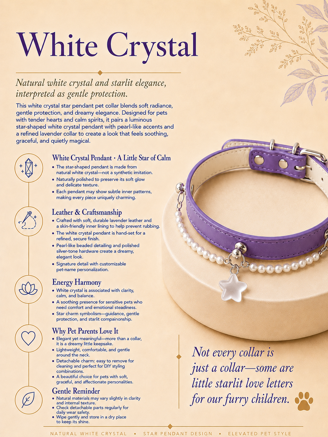 Clear Quartz Purple Leather Pet Collar