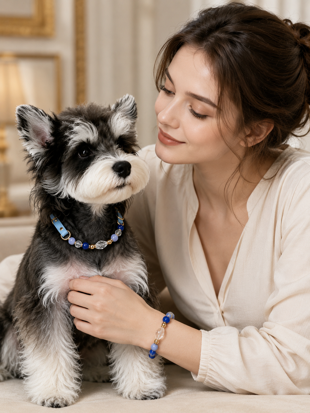 Lapis Lazuli Matching Pet Collar & Owner Bracelet Set