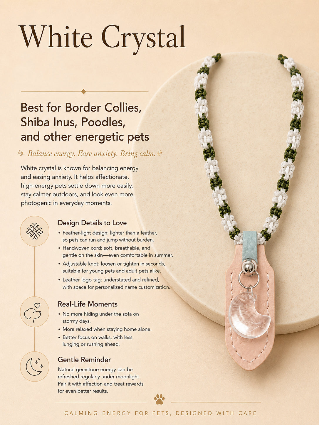 White Crystal Handwoven Pet Necklace