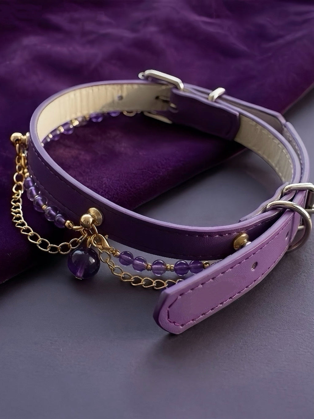 Amethyst Leather Pet Collar