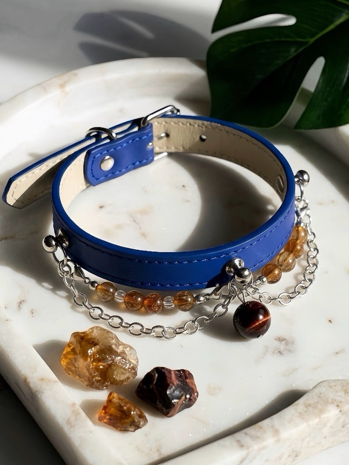 Red Tiger’s Eye Leather Pet Collar