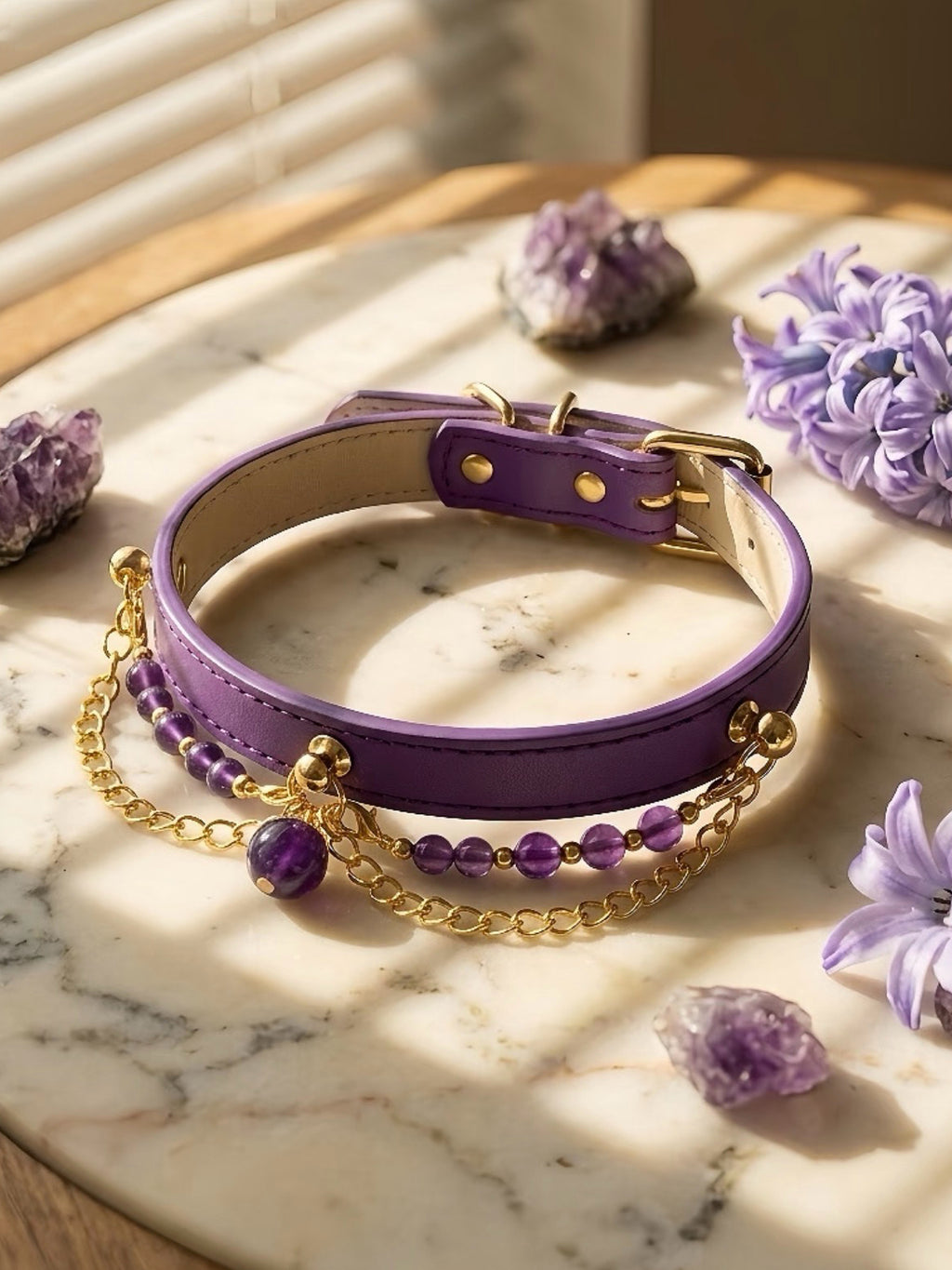 Amethyst Leather Pet Collar