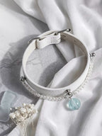 Aquamarine White Leather Pet Collar
