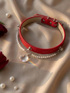Clear Quartz Red Leather Pet Collar