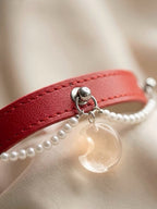 Clear Quartz Red Leather Pet Collar