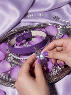 Clear Quartz Purple Leather Pet Collar