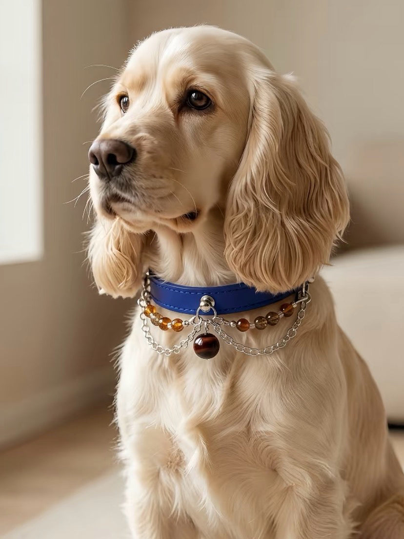 Red Tiger’s Eye Leather Pet Collar