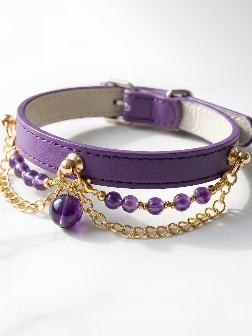 Amethyst Leather Pet Collar