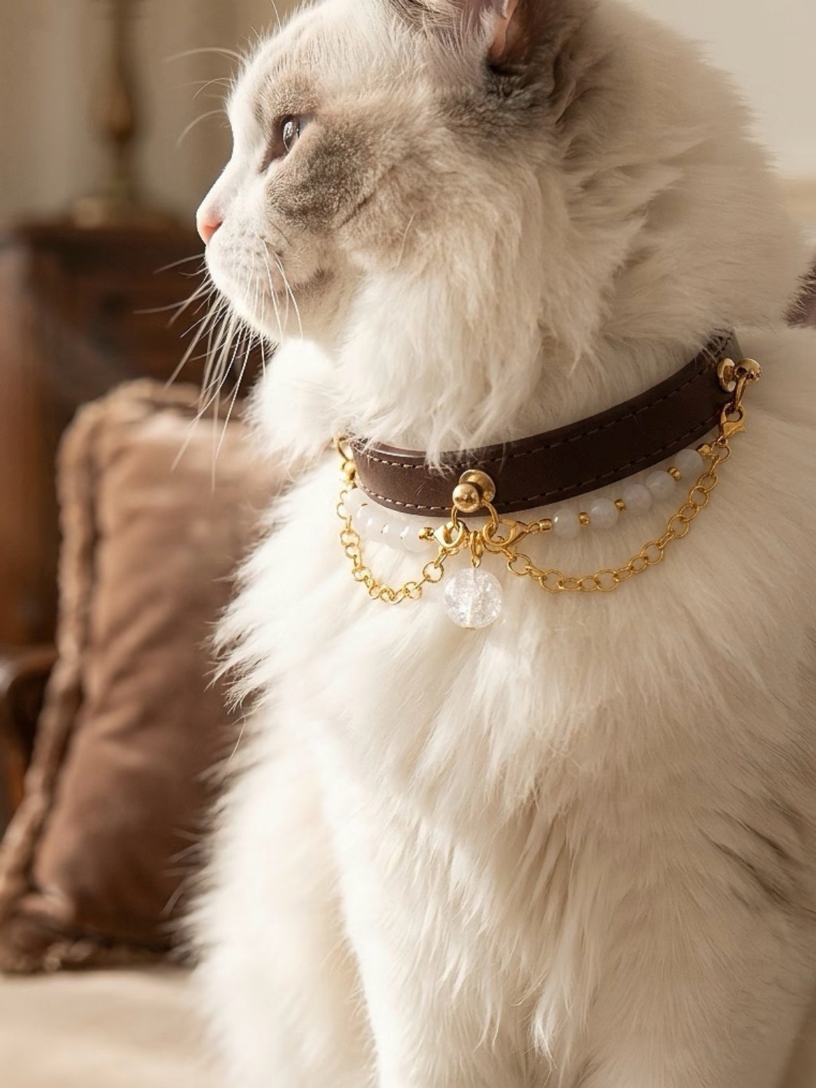 White Aze & White Agate Leather Pet Collar