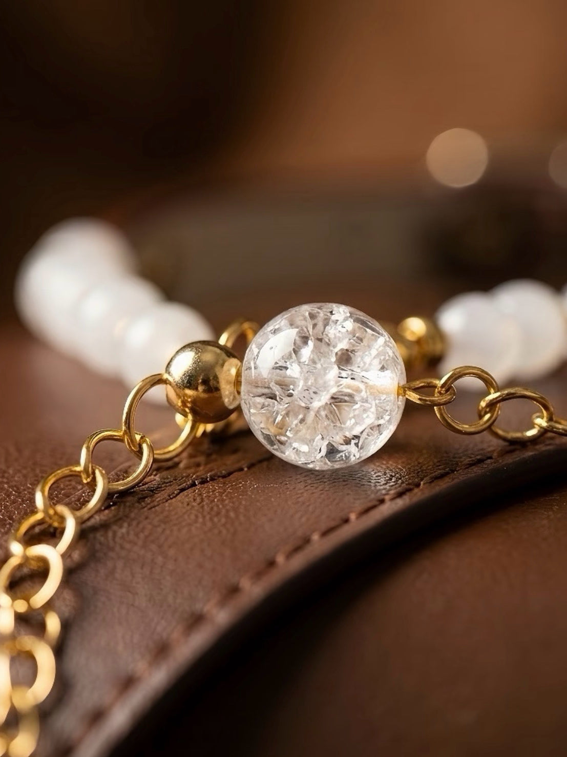 White Aze & White Agate Leather Pet Collar