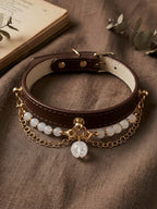White Aze & White Agate Leather Pet Collar