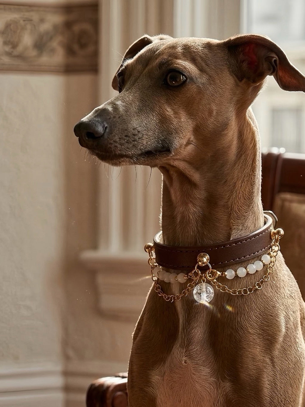 White Aze & White Agate Leather Pet Collar