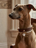 White Aze & White Agate Leather Pet Collar