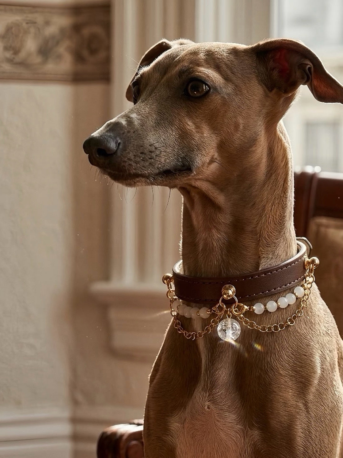 White Aze & White Agate Leather Pet Collar