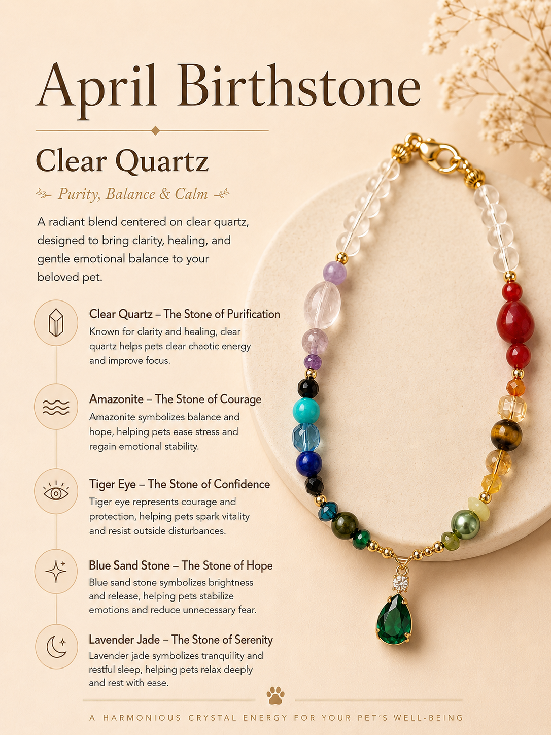 April Clear Quartz Matching Pet & Owner Necklace