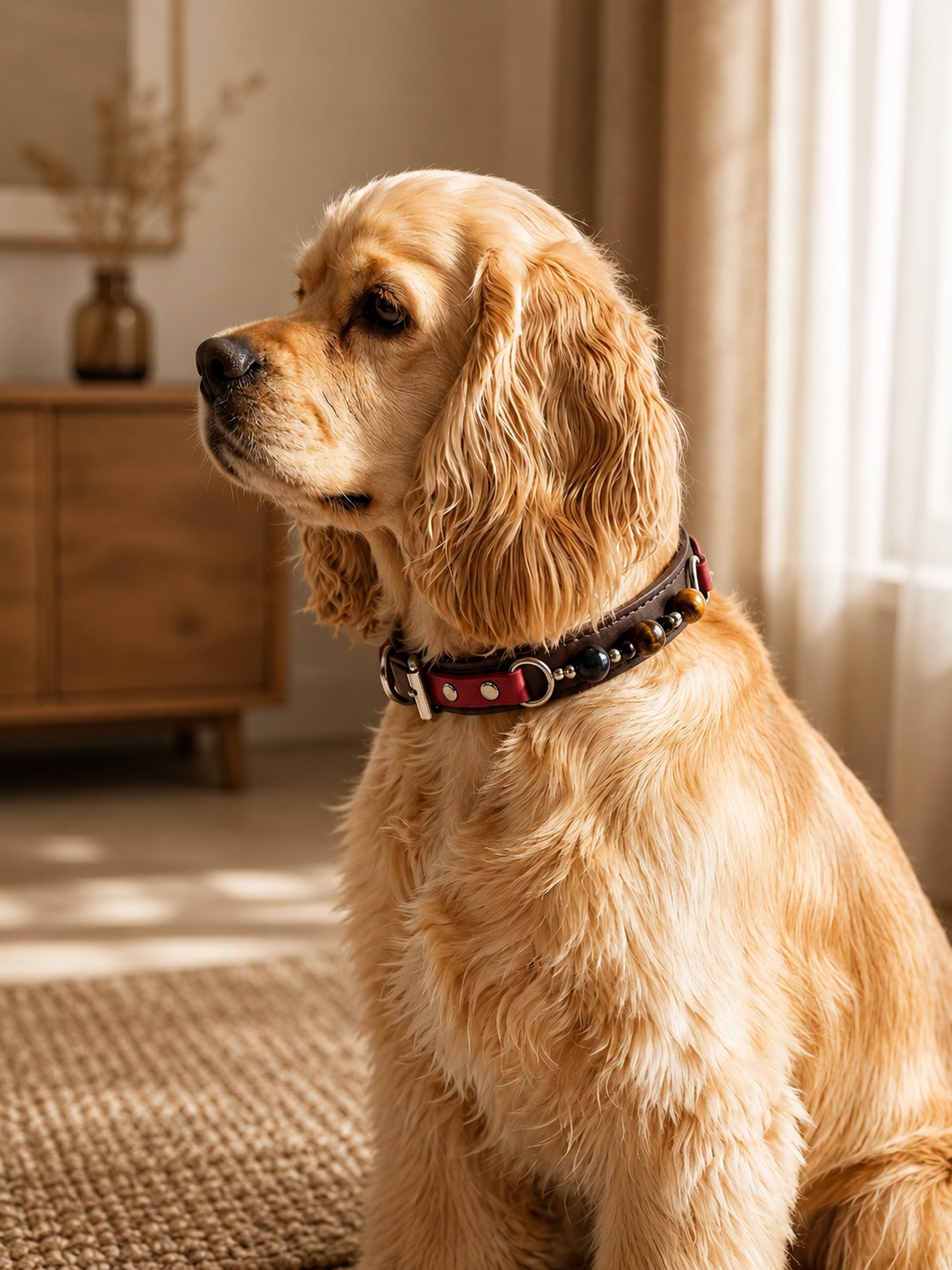 Tiger’s Eye Chakra Brown Leather Pet Collar