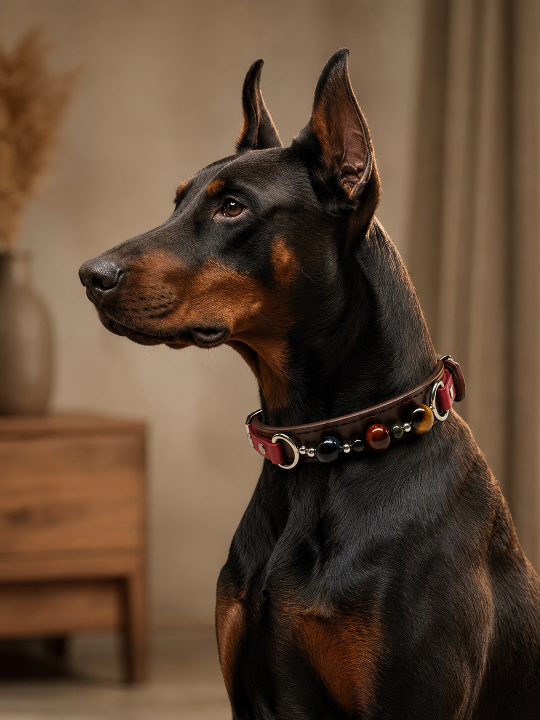 Tiger’s Eye Chakra Brown Leather Pet Collar