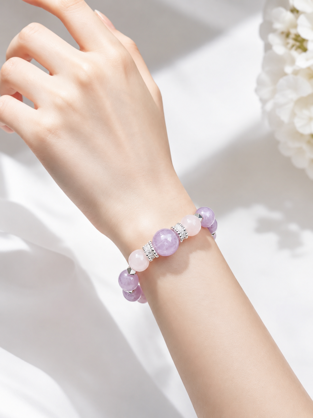 Rose Quartz Matching Pet Collar & Owner Bracelet Set