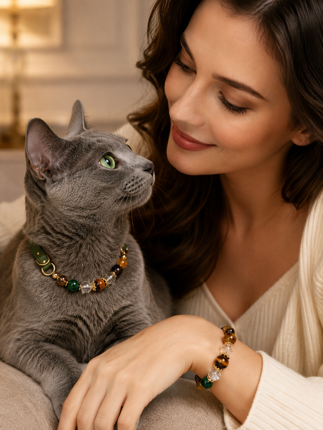 Tiger’s Eye Matching Pet Collar & Owner Bracelet Set