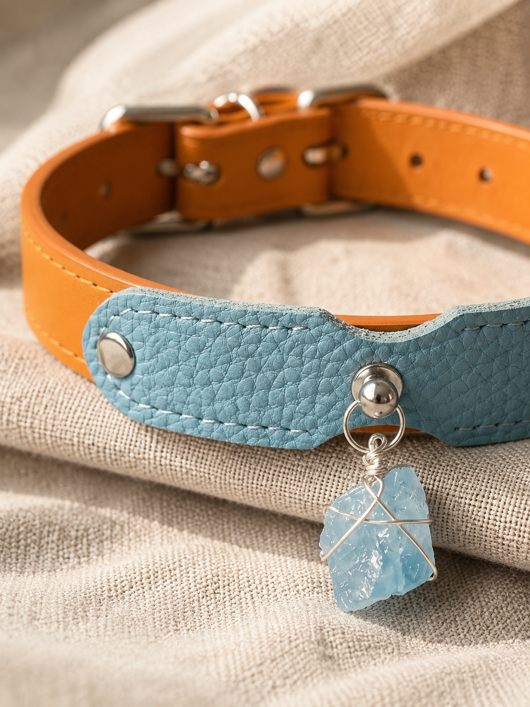 Aquamarine Möbius Loop Leather Pet Collar