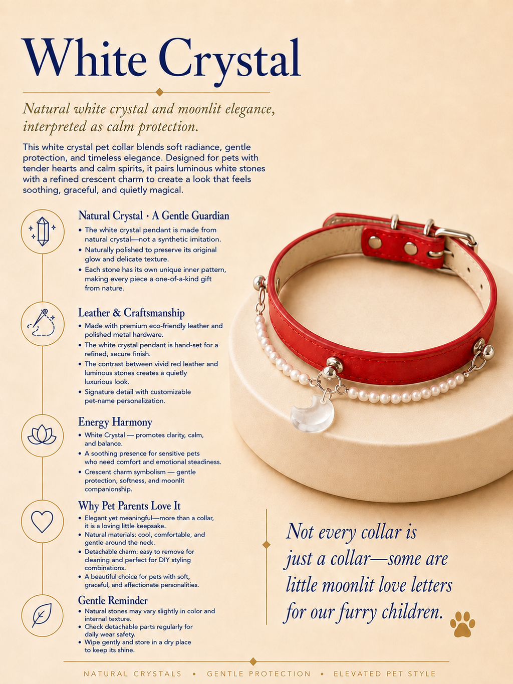 Clear Quartz Red Leather Pet Collar