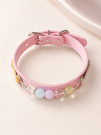 Multi-Gemstone Chakra Pink Leather Pet Collar