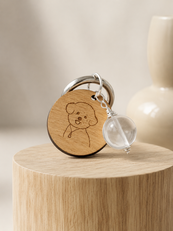 Personalized Wooden Pet Tag with Chakra Crystal Charm