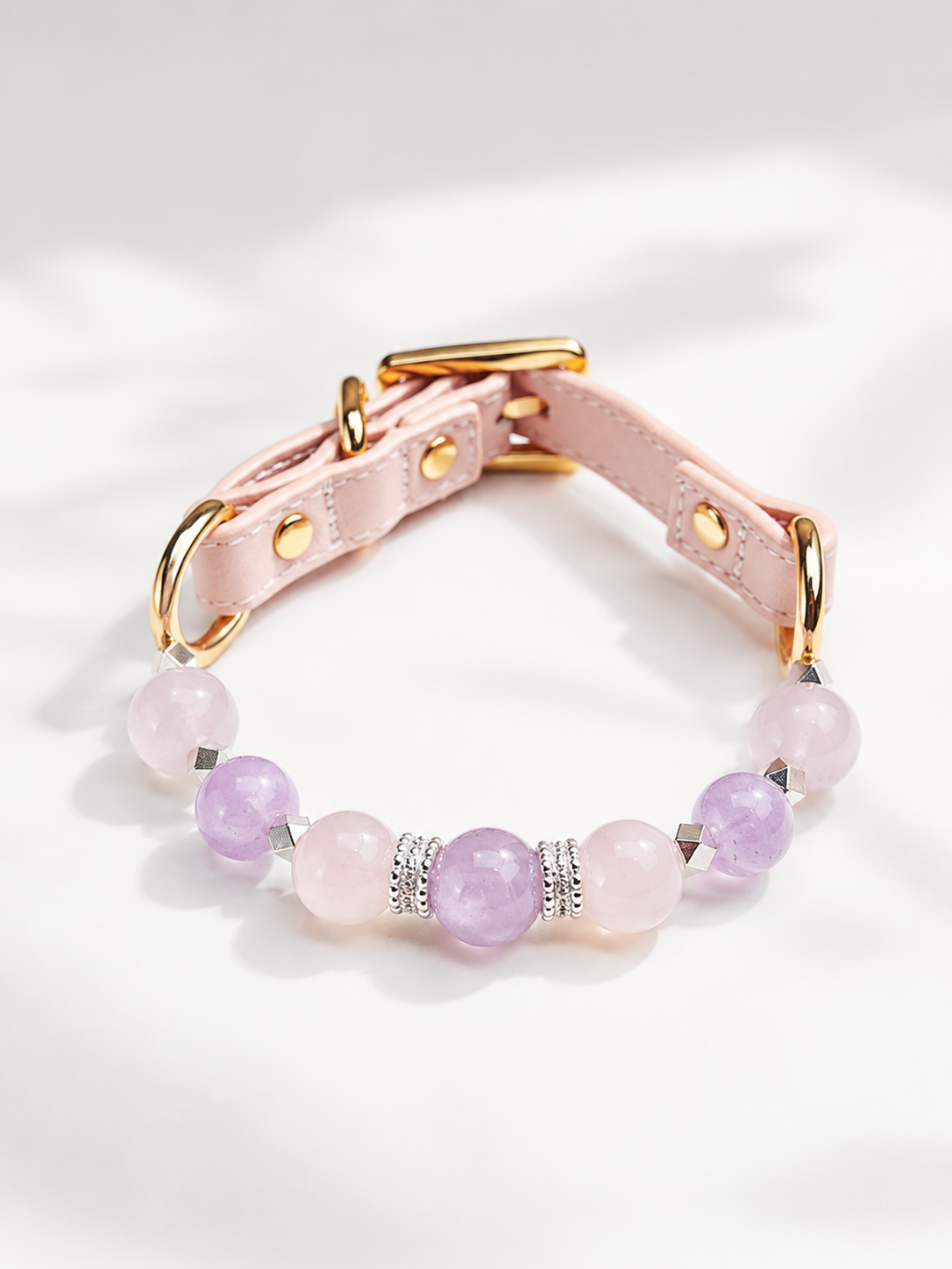Rose Quartz Matching Pet Collar & Owner Bracelet Set