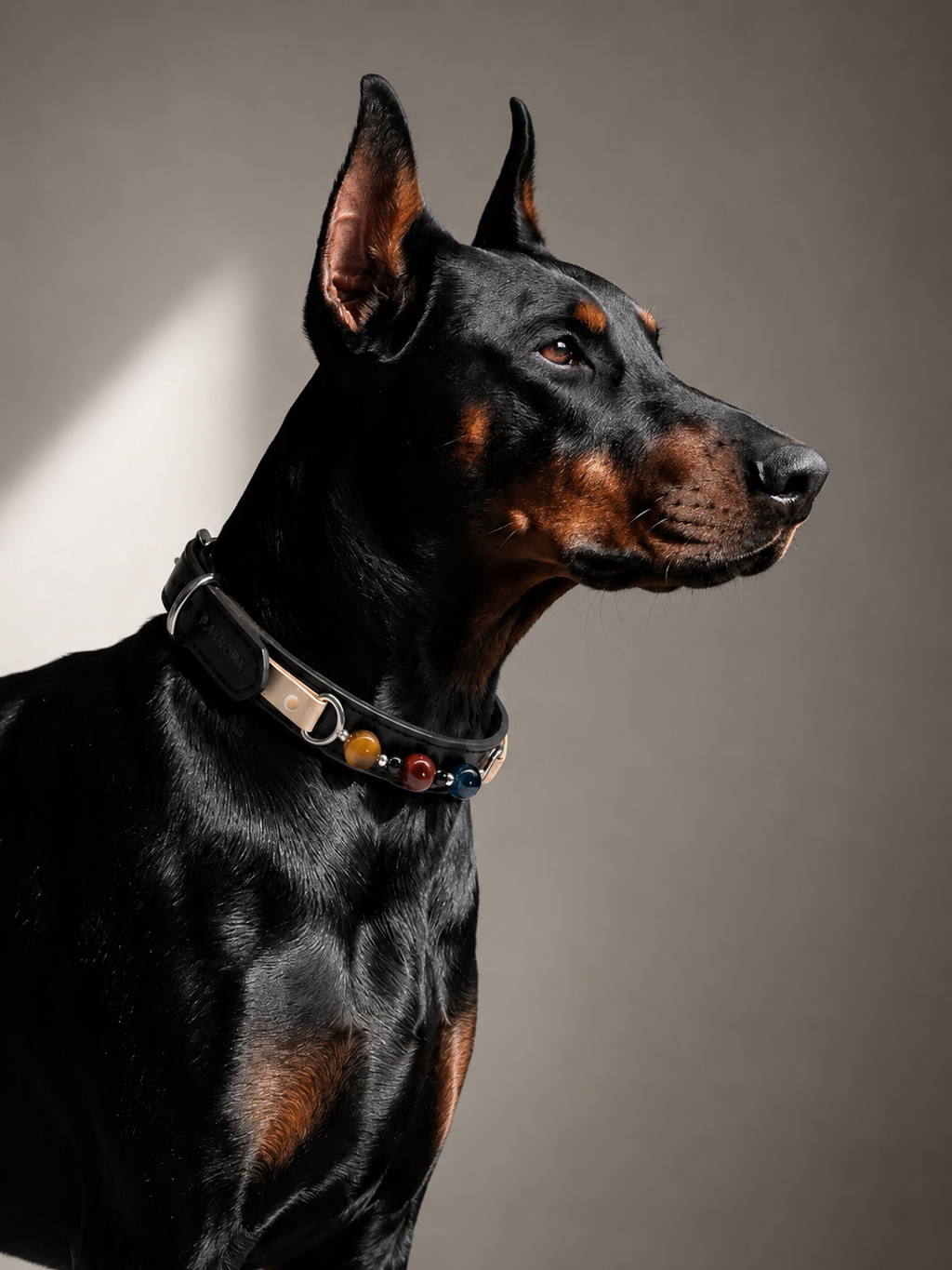 Tiger’s Eye Chakra Black Leather Pet Collar