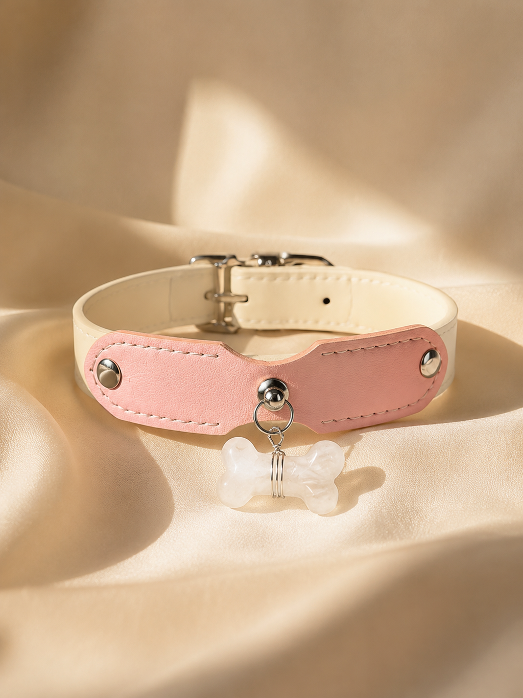 Clear Quartz Möbius Loop Leather Pet Collar