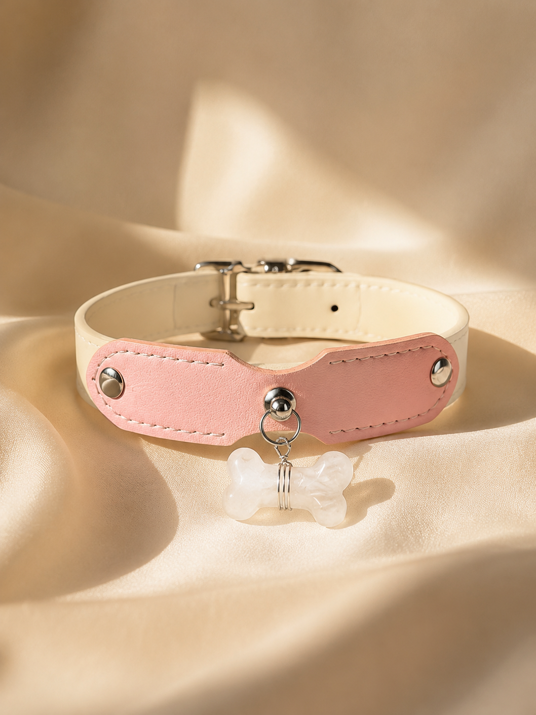 Clear Quartz Möbius Loop Leather Pet Collar