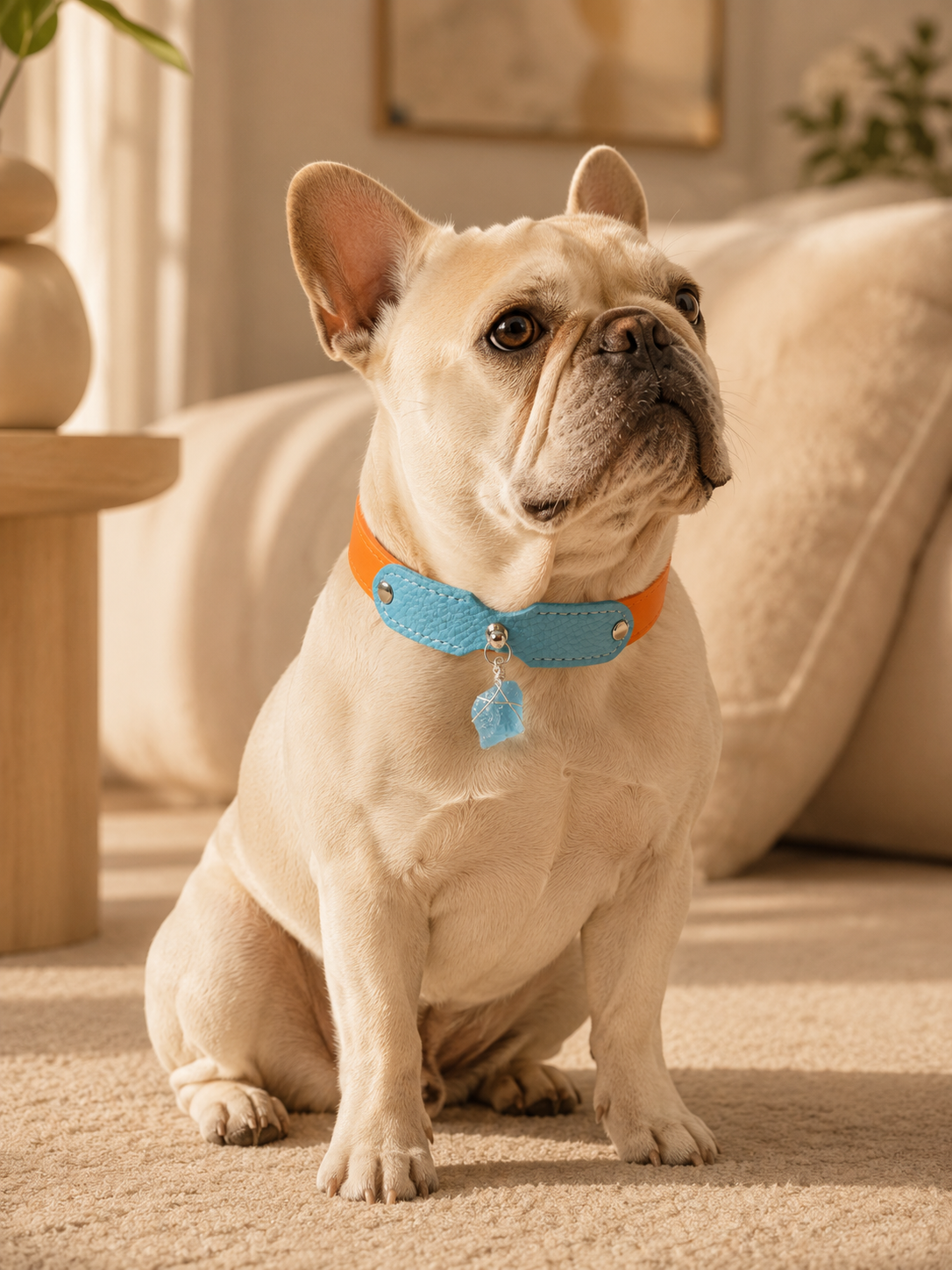 Aquamarine Möbius Loop Leather Pet Collar