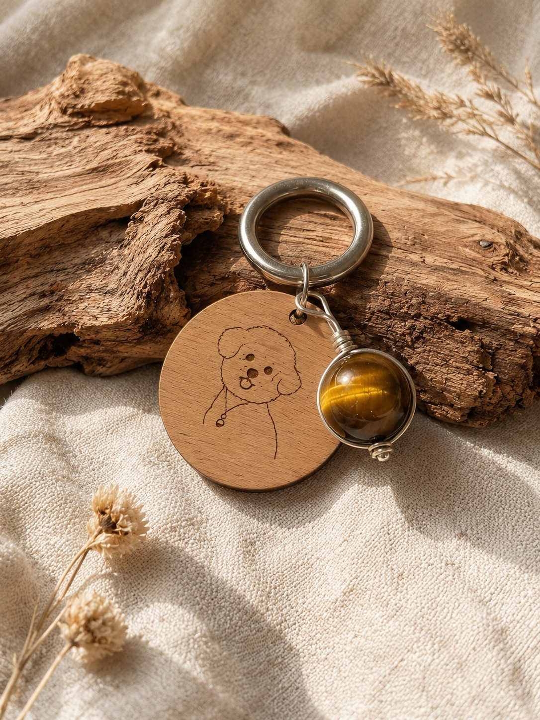 Personalized Wooden Pet Tag with Chakra Crystal Charm