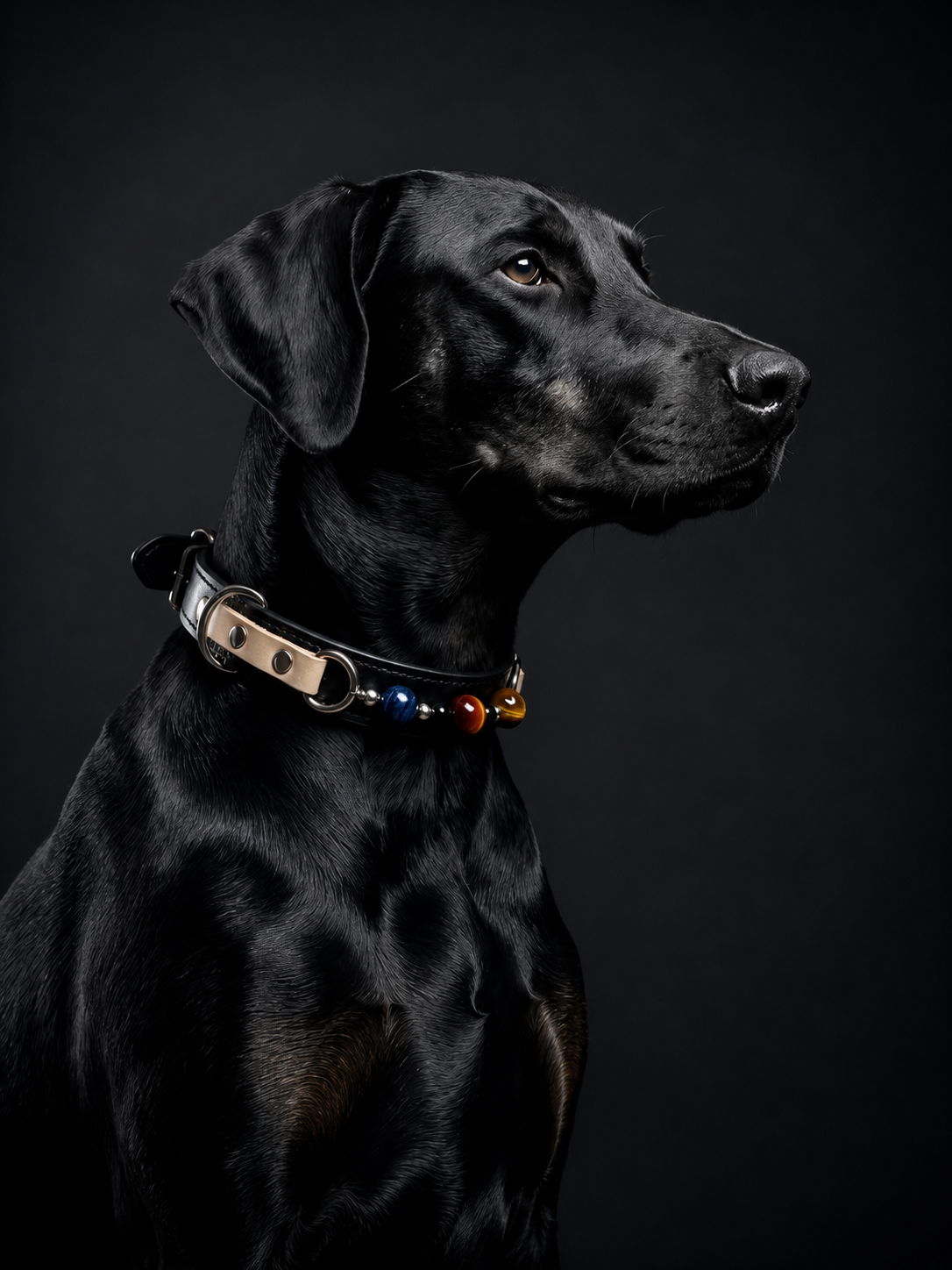 Tiger’s Eye Chakra Black Leather Pet Collar
