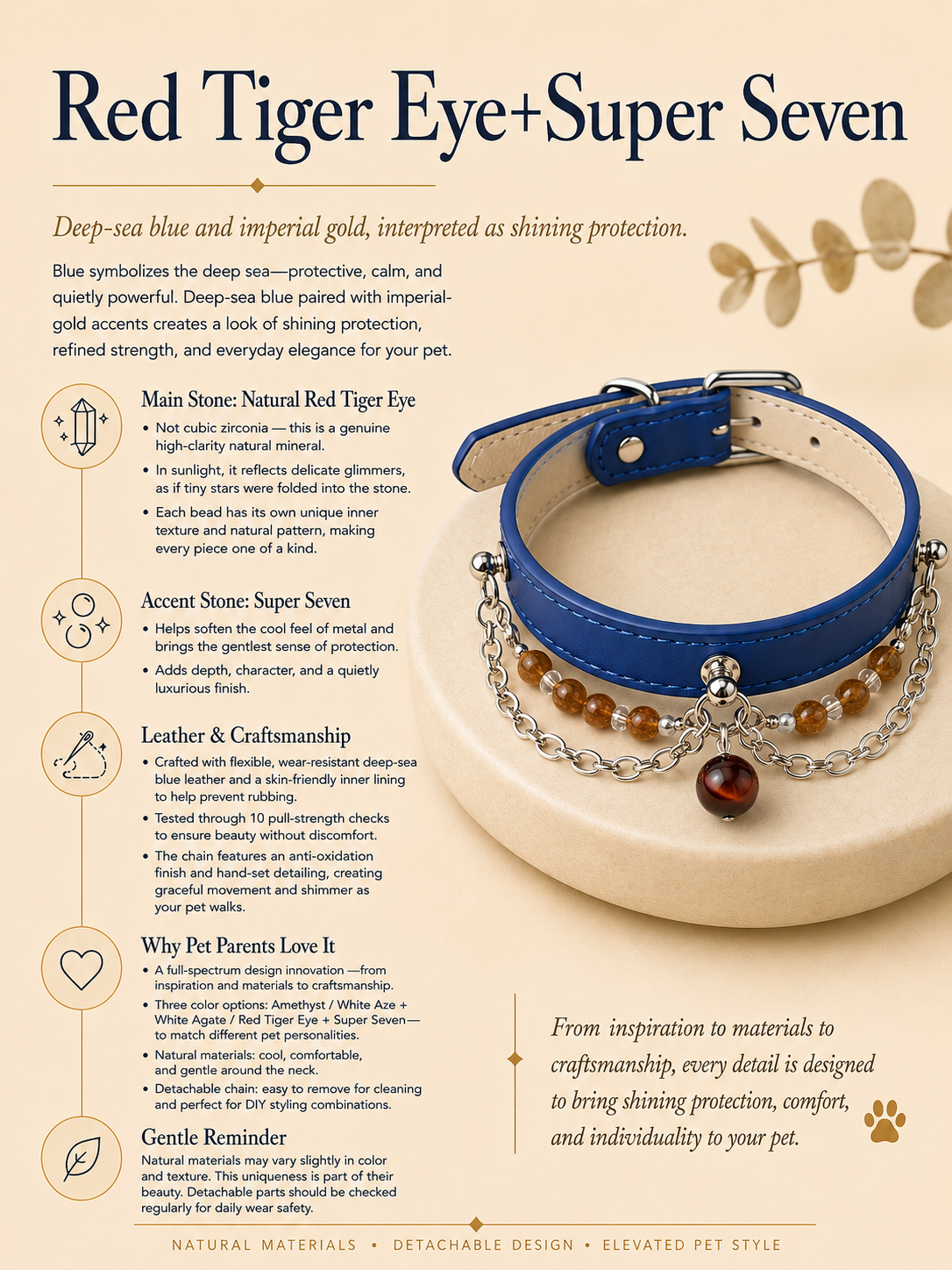 Red Tiger’s Eye Leather Pet Collar