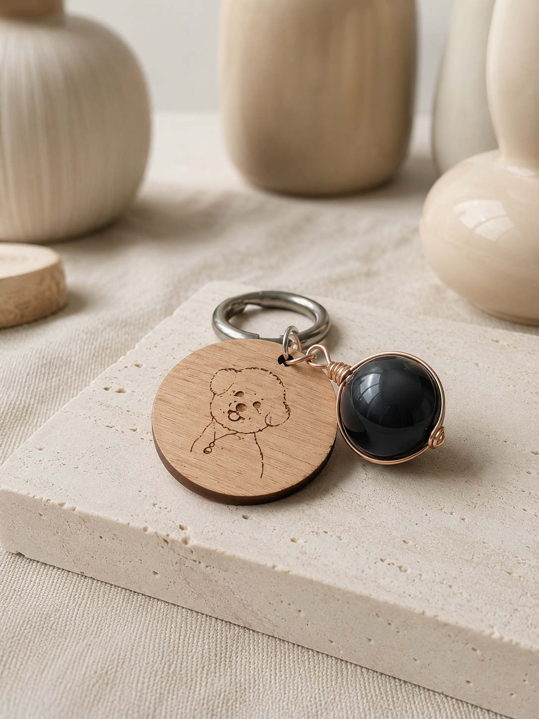 Personalized Wooden Pet Tag with Chakra Crystal Charm