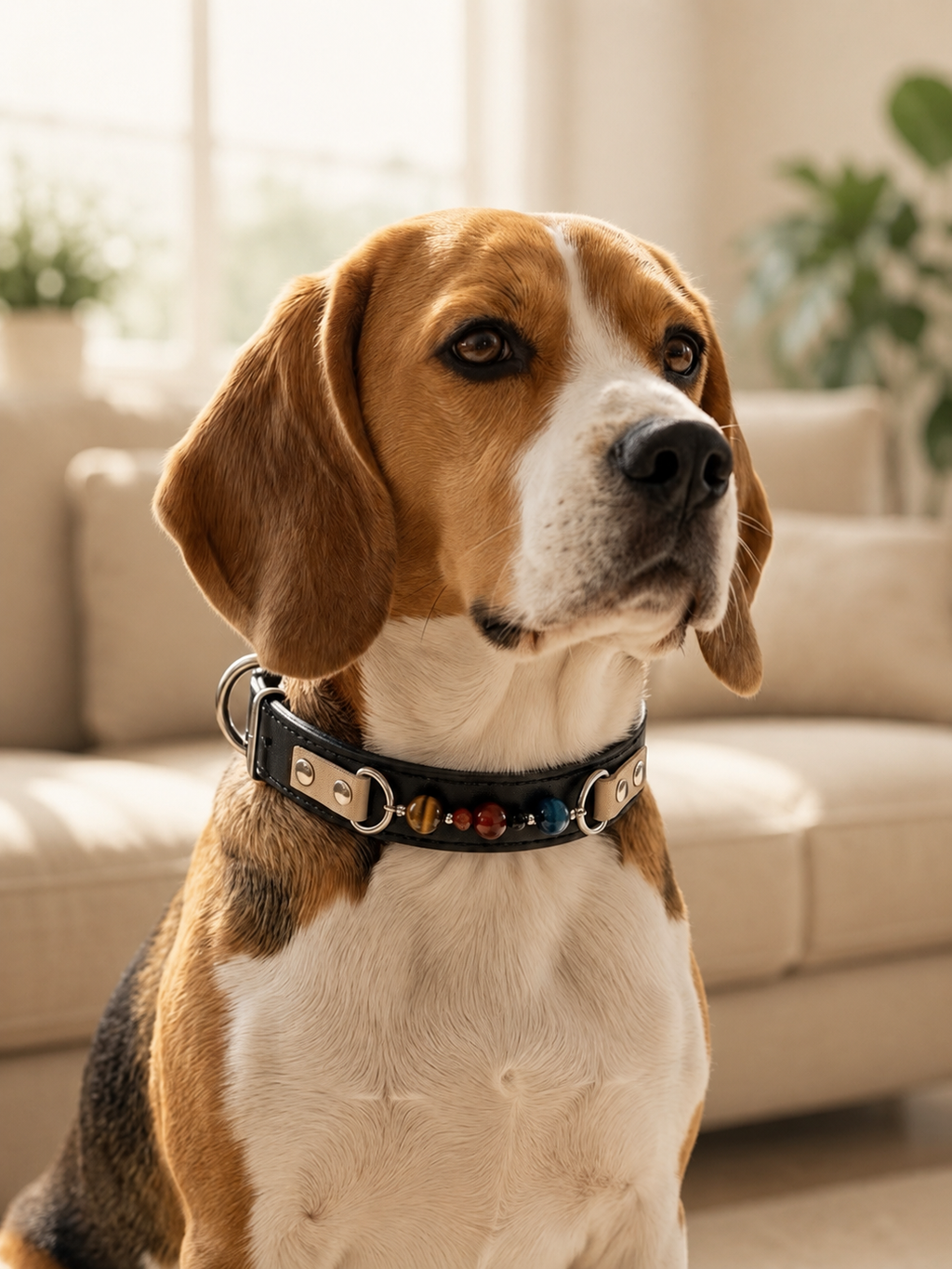 Tiger’s Eye Chakra Black Leather Pet Collar