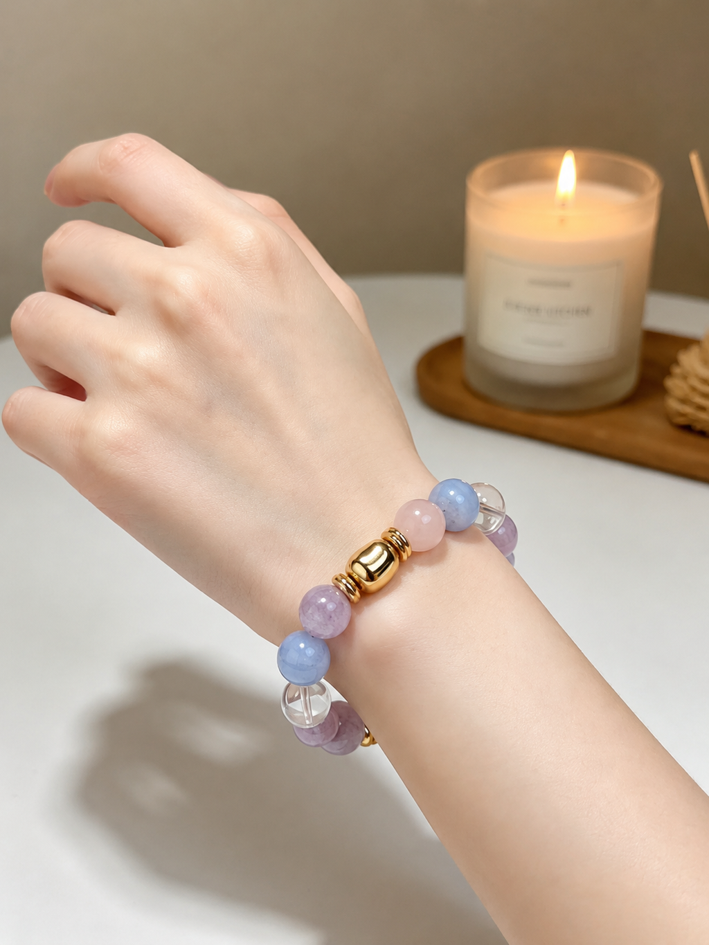 Blue Lace Agate Matching Pet Collar & Owner Bracelet Set