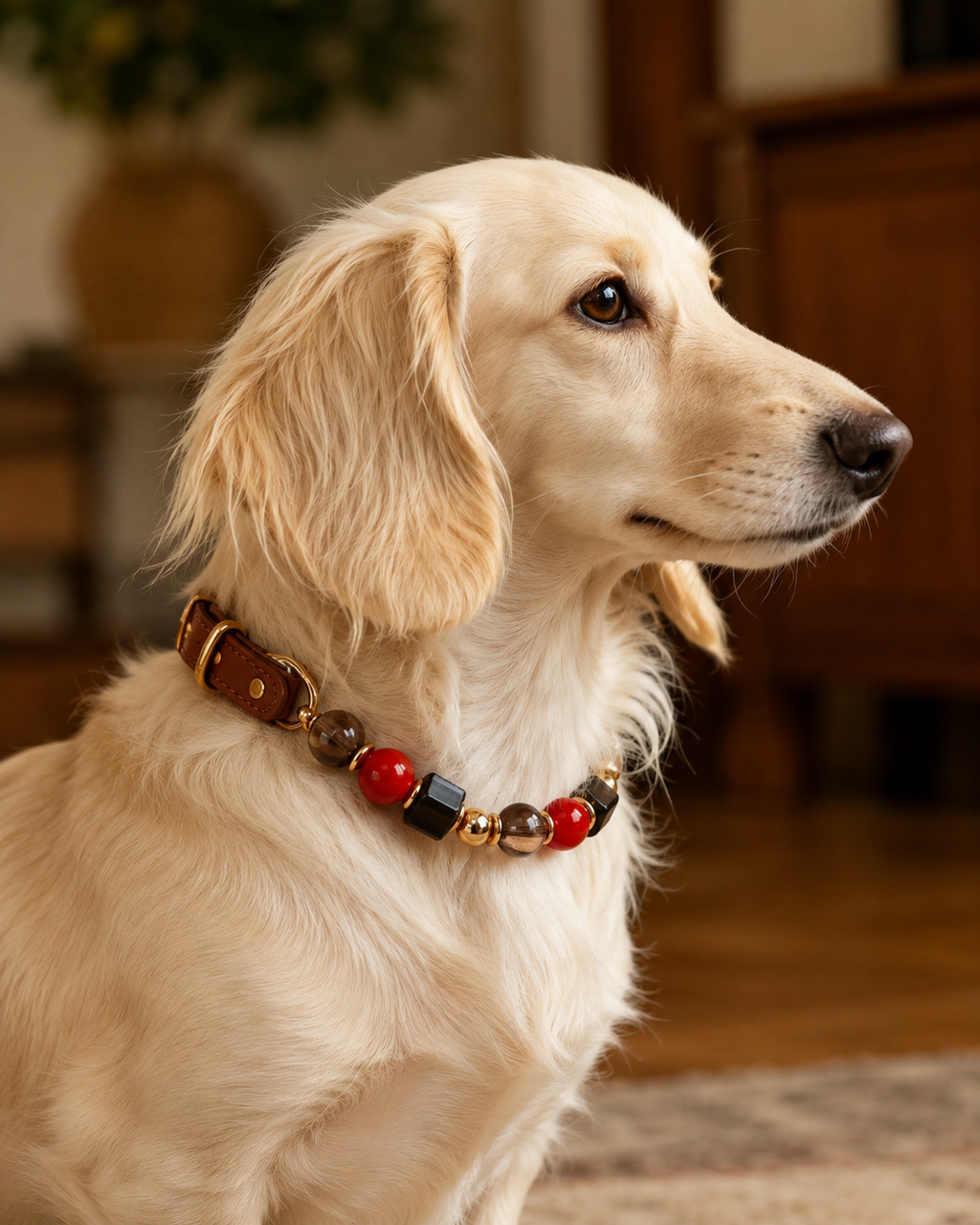 Red Agate Matching Pet Collar & Owner Bracelet Set