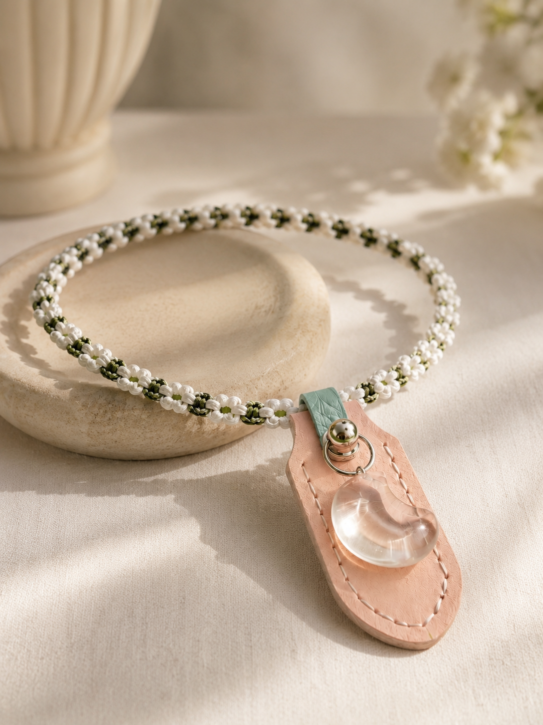 White Crystal Handwoven Pet Necklace